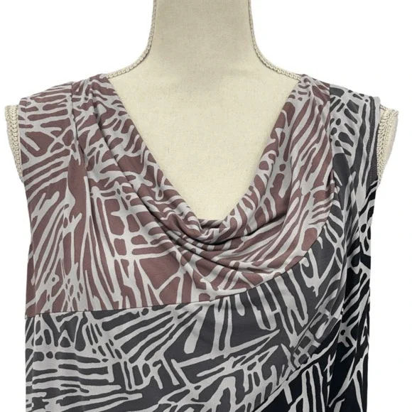 86. BCBG Max Azria Black Comb Geometric Cowl Neck Shift Mini Dress Small - Picture 3 of 11